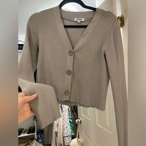 525 America | Grey Cable Knit Cropped Cardigan Top